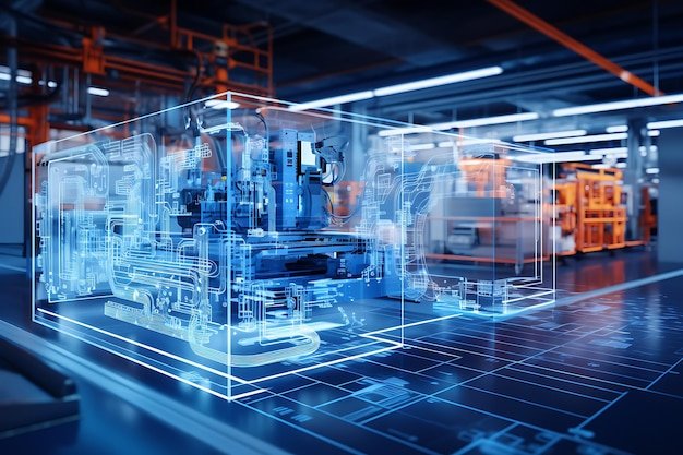 A digital twin of a manufacturing process realistic photo ...